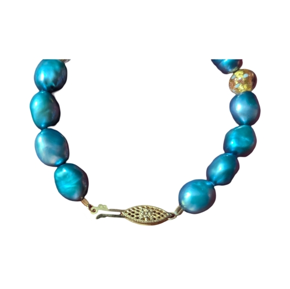 Freshwater Pearls? Bracelet with 14K Pre-Loved Beautiful! Blue & Gold - Picture 3 of 10